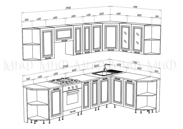 Кухонный Гарнитур Угловой Кармен №2 МДФ 2900  х 1700 мм/Разные Цвета