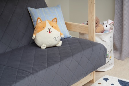 Двухъярусная кровать массив с диван-кроватью велюр серый / натуральный