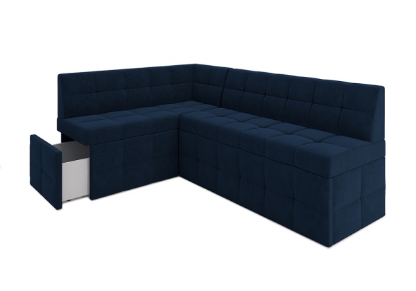 Кухонный угловой диван дельфин Атлантис велюр темно-синий