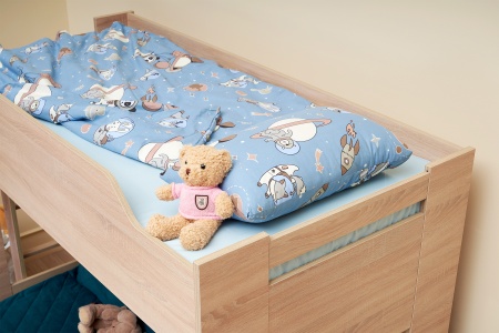 Двухъярусная кровать с диван-кроватью велюр синий / дуб сонома